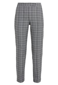 Slim fit kalhoty s černobílým kostkovaným vzorem, vysokým pasem a zkrácenou délkou.