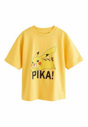 Sárga pamut póló, Pikachu grafikai motívummal feketére árnyékolva, alatta pedig vastag fekete betűkkel írt "PIKA!" felirattal.