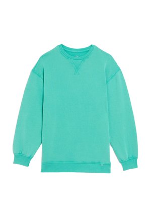 Muntgroene sweatshirt van een zachte katoenmix, met een ronde hals, lange mouwen, ribgebreide manchetten en een lichte textuur. Geen zichtbare patronen.