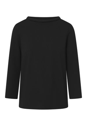 Svart långärmad topp med rundad halsringning, tillverkad av mjukt tyg med en slät yta och en enkelt design.