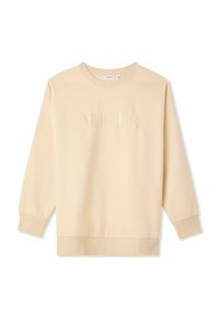 Felpa crema con polsini e orlo a coste, caratterizzata da un testo in rilievo "AMOUR" sulla parte anteriore. Design semplice e texture morbida.