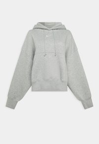 Světle šedá zkrácená mikina s dlouhými rukávy, kapucí na šňůrku, žebrovanými manžetami a malým bílým logem Nike na hrudi.