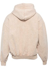 Sudadera con capucha en beige claro con textura suave, puños y cintura elásticos. Cuenta con un ajuste relajado y un dobladillo redondeado.