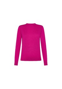 Maglione a maniche lunghe fucsia con design aderente, polsini a coste e scollatura a girocollo, realizzato in un morbido tessuto testurizzato.