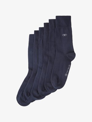 Set di sei calzini blu navy. Realizzati in tessuto liscio con un bordo a costine. Ogni calzino presenta un piccolo logo vicino all'alluce. Design classico.