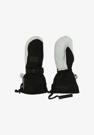 Sorte og grå isolerede vanter med justerbare håndledsremme, elastiske åbninger og logo-detail på den ene side. Glat nylonstof.