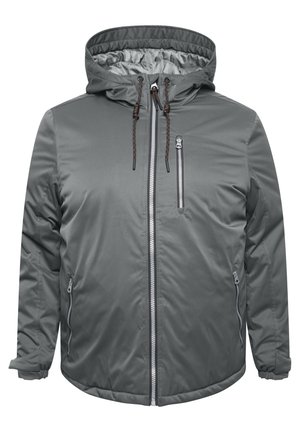 Graue Kapuzenjacke mit Reißverschluss, elastischen Bündchen und zwei Reißverschlusstaschen. Texturierten Stoff mit glattem Futter, verstellbare Kapuze mit Kordelzug.