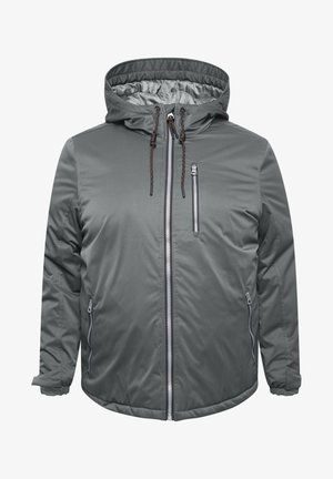Graue Kapuzenjacke mit Reißverschluss, elastischen Bündchen und zwei Reißverschlusstaschen. Texturierten Stoff mit glattem Futter, verstellbare Kapuze mit Kordelzug.