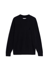 Schwarzes Sweatshirt aus weichem Stoff, mit Rundhalsausschnitt, langen Ärmeln und einem dezenten Logo, das auf der Brust gestickt ist.