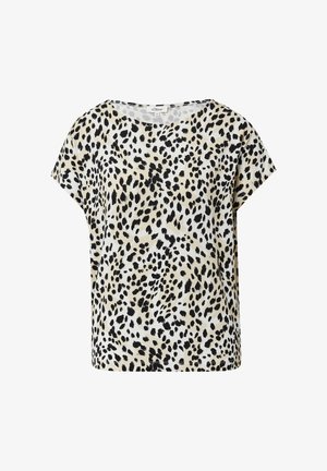 Blouse met luipaardprint en korte mouwen, met zwarte vlekken op een lichtbeige achtergrond, van gladde stof en met een losse pasvorm.