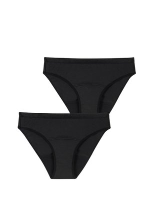 Deux culottes en coton noires pour femmes avec ceintures élastiques, présentées à plat sur un fond blanc.