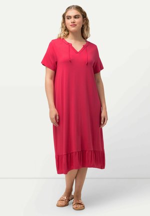 SPLIT NECK SHORT SLEEVE MIDI  - Vestito di maglina - dark pink