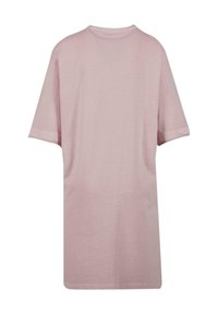 Tricou supradimensionat din bumbac moale de culoare roz pal, cu mâneci scurte și decolteu rotund. Textură netedă cu un design simplu, fără ornamente.