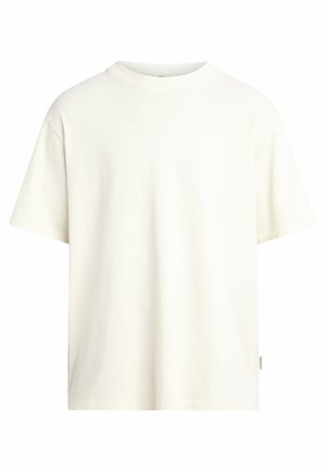 Korte mouwen, ronde hals t-shirt in gebroken wit, gemaakt van zacht katoen, met een rechte snit en een minimalistisch ontwerp zonder patronen.