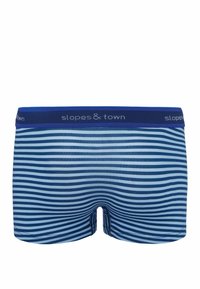 Męskie bokserki w niebieskie paski, z miękkim elastycznym paskiem w talii z logo, wykonane z gładkiego, elastycznego materiału.