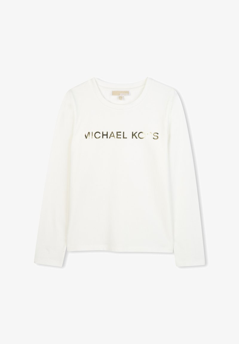 Bela dolga majica s dolgimi rokavi iz bombaža, koja ima metalno zlatni tisk s logotipom "MICHAEL KORS" čez prsa. Okrogli izrez in prilegajoča se zasnova.