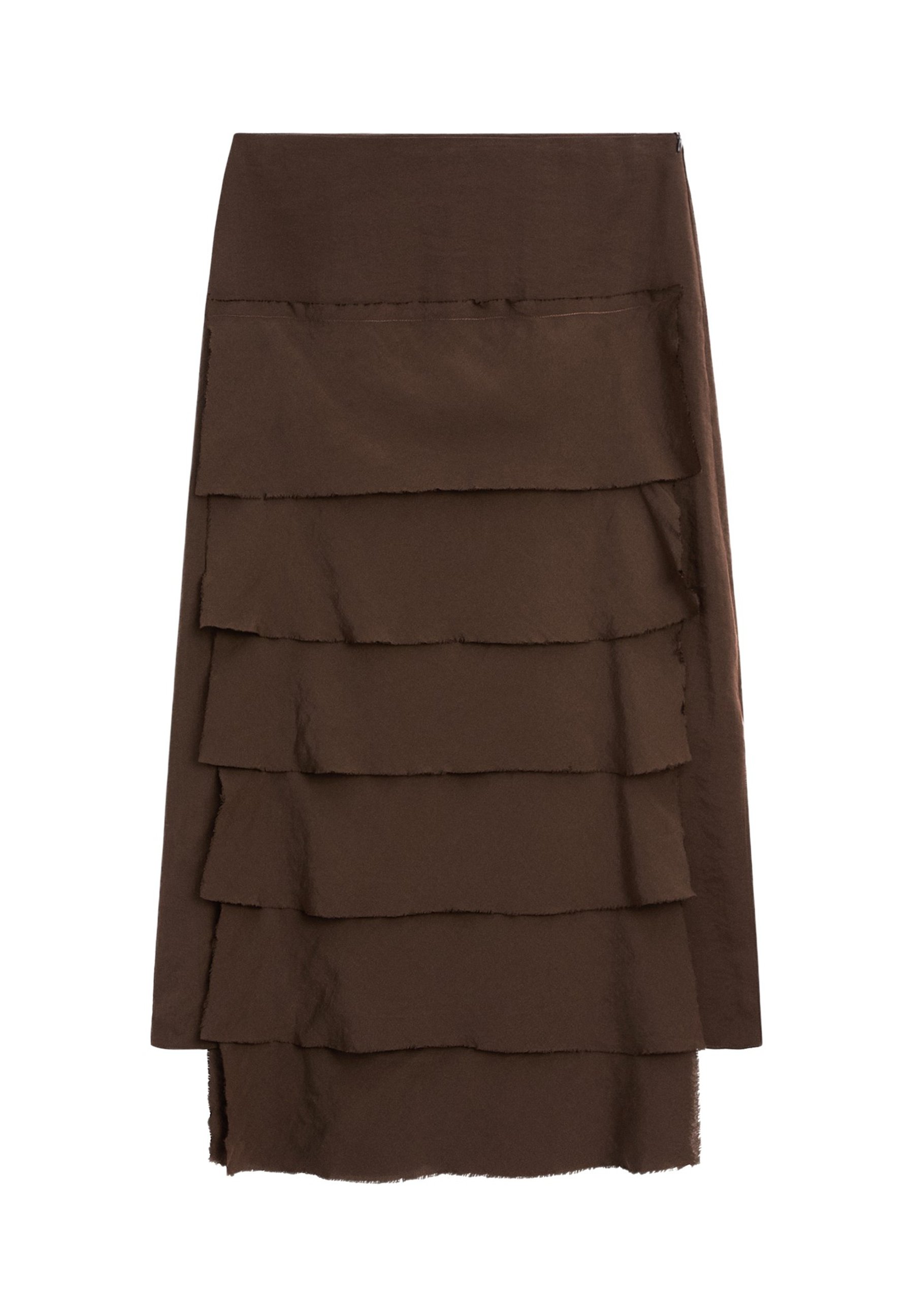 Massimo Dutti WITH RUFFLE DETAIL - Maxi skirt - dark brown