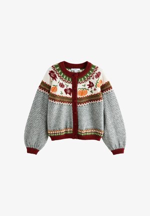Next, LONG SLEEVE CREW NECK BOMBER CARDIGAN - Cardigan - grey red autumnal fairisle