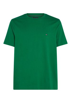 Zelené bavlnené tričko s okrúhlym výstrihom, krátkymi rukávmi a malým logom na ľavej strane hrudníka. Hladká textúra a voľný strih.