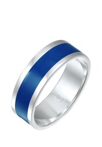 Silberring mit einem glänzenden blauen Emailleband. Das Band ist glatt, mit kontrastierenden polierten Kanten und einer Breite, die für Komfort sorgt.