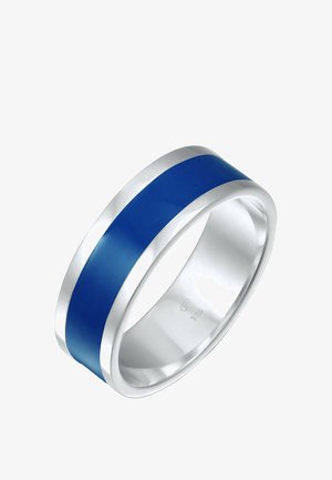 Silberring mit einem glänzenden blauen Emailleband. Das Band ist glatt, mit kontrastierenden polierten Kanten und einer Breite, die für Komfort sorgt.
