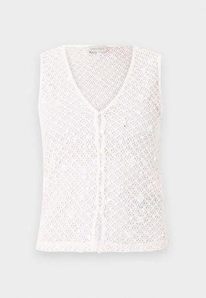 Λευκό αμάνικο γιλέκο πλεκτό με μοτίβο κροσέ, με κουμπιά μπροστά και V-λαιμόκοψη, με ετικέτα Anna Field.