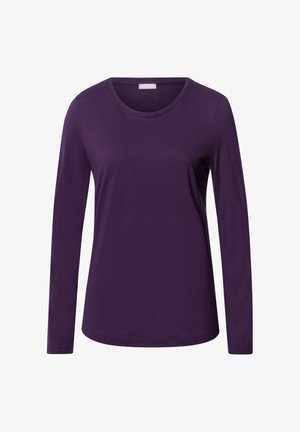 Paars shirt met lange mouwen, gemaakt van zachte stof, met een ronde halslijn en een relaxed fit, heeft een gladde textuur en een gebogen zoom.