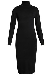 Abito a collo alto nero realizzato in morbido tessuto a maglia, con maniche lunghe e una silhouette aderente, rifinito con polsini e orlo a coste.
