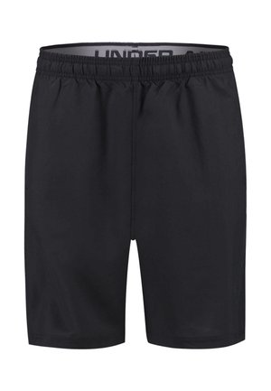Schwarze Sportshorts aus leichtem Material. Mit einem elastischen Bund mit Logo und einem geraden Schnitt. Keine sichtbaren Taschen.
