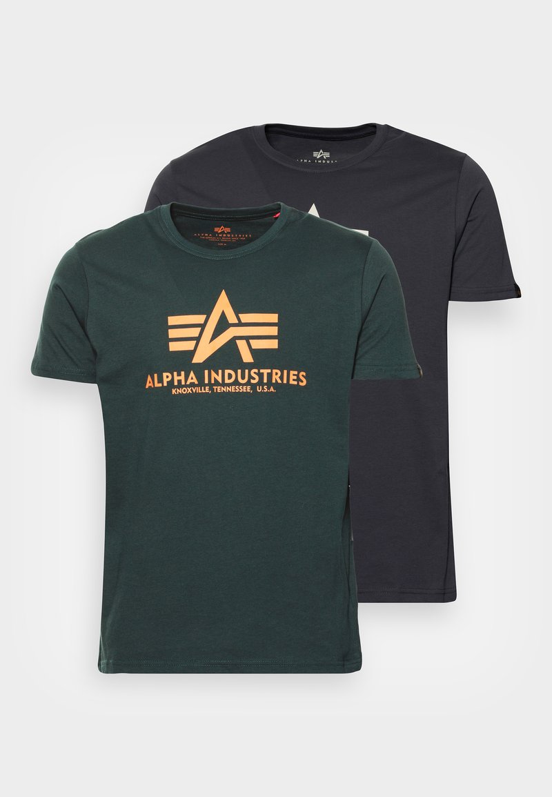 Herren T-Shirts basic | Alpha Industries BASIC 2 PACK T-Shirt print grey black/dark petrol/dunkelgrau - QN64695 Herren T-Shirts basic | Alpha Industries BASIC 2 PACK T-Shirt print grey black/dark petrol/dunkelgrau - QN64695
