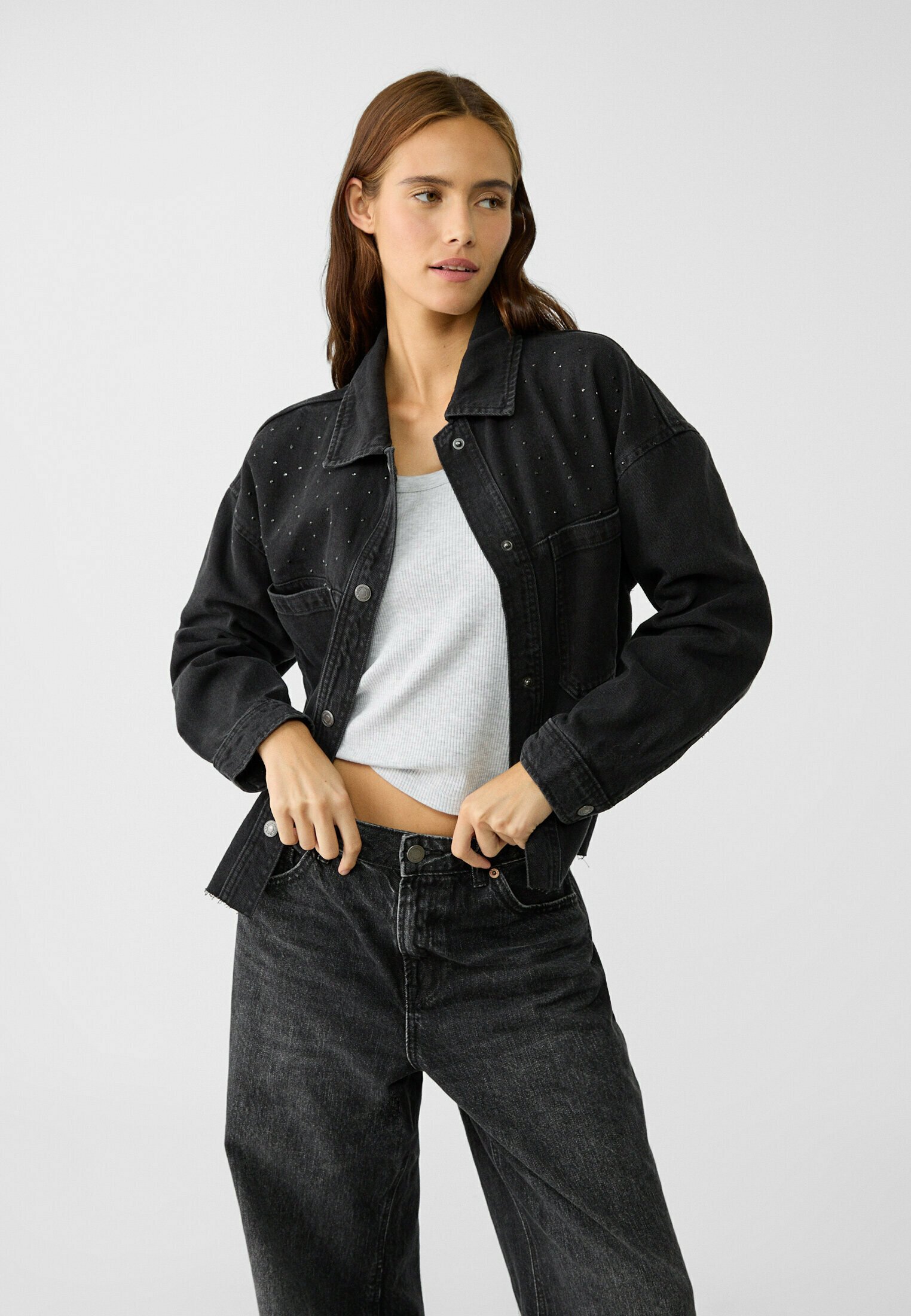 Stradivarius Giacca di jeans black denim/nero denim Zalando