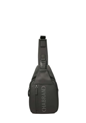 Sac bandoulière noir avec sangle réglable, poche avant à fermeture éclair verticale et inscription "CHABRAND" imprimée verticalement sur le panneau avant.