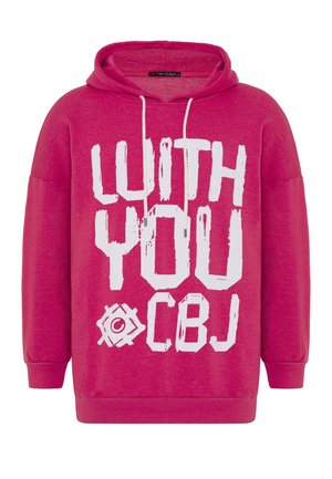Fuchsia Kapuzenpullover mit großem weißen Graphic-Print, auf dem "LUITH YOU" und "CBJ" steht. Mit verstellbarem Kordelzug und gerippten Bündchen.