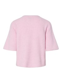 Short-sleeve sweater in light pink, featuring a relaxed fit, ribbed texture, and a simple, rounded neckline. Finished without visible closures.