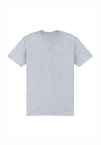 Graues Baumwoll-T-Shirt, kurze Ärmel, Rundhalsausschnitt, schlichtes Design ohne sichtbare Logos oder Muster. Glatte Textur mit normaler Passform.