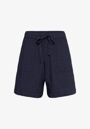 Shorts casual bleu marine avec ceinture élastique, lien à nouer à l'avant et grandes poches plaquées avant.