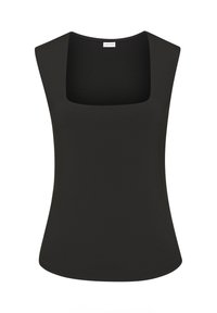 Musthave muströöpide ja kummiga kapuutsiga jakk, mis on valmistatud venivast kangast. Sile tekstuur, voogav lõige ning allapoole kõver serv.