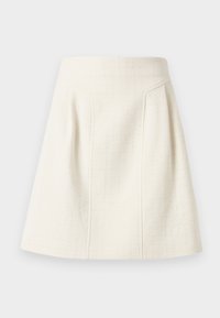 Εκρού μίνι φούστα σε γραμμή A με υφή, ψηλή μέση και διακριτικές κάθετες ραφές για σχήμα.