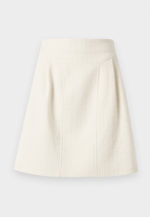 Off-white, teksturert A-fasonget miniskjørt med høy midje og subtile vertikale sømmer for forming.