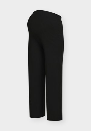 Pantalon noir à jambes droites avec une taille élastique, une texture lisse, et sans motifs ni accents visibles. Vue de dos montrant une coupe ajustée à la taille.