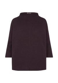 Dunkelpurpurnes, übergroßes Oberteil mit hohem Kragen, dreiviertel Ärmeln, einem strukturierten Stoff und einer schlichten, geraden Silhouette.