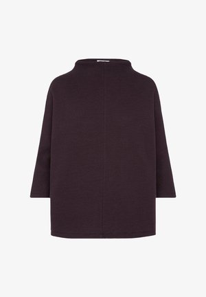 Dunkelpurpurnes, übergroßes Oberteil mit hohem Kragen, dreiviertel Ärmeln, einem strukturierten Stoff und einer schlichten, geraden Silhouette.