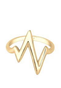 Guldring med zigzag hjerterytme design, glat finish, blød tekstur og en tynd ring for et minimalistisk udseende.