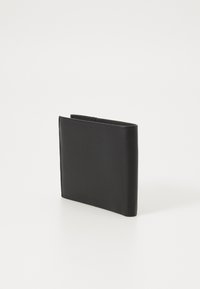 Black leather wallet with a slim, rectangular design. Smooth texture with a seamless edge and no visible hardware or patterns.