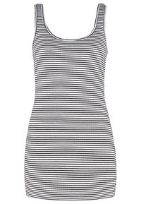 Gestreiftes Tanktop in Schwarz und Weiß mit Rundhalsausschnitt und schmalen Trägern. Hergestellt aus weichem, dehnbarem Material; figurbetonte Silhouette.