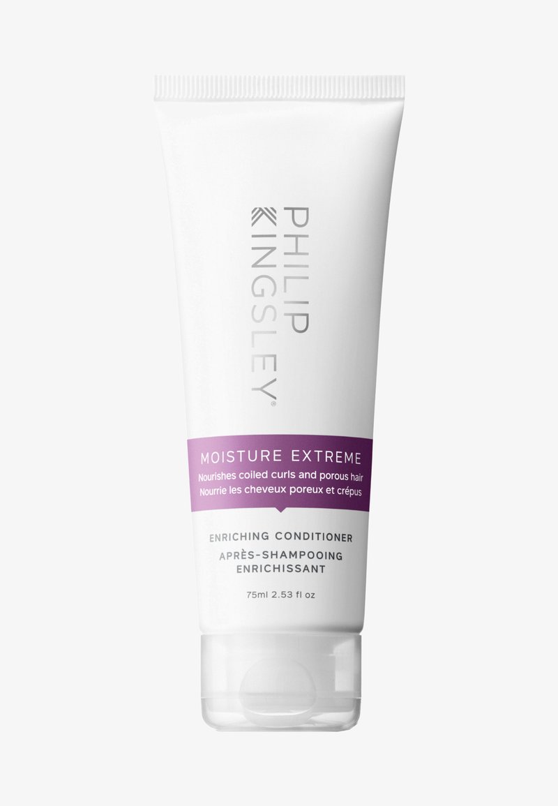 Weißes Röhrchen mit lila Etikett; enthält den Text "Moisture Extreme" und "Enriching Conditioner". Füllmenge: 75 ml. Glatte Textur.