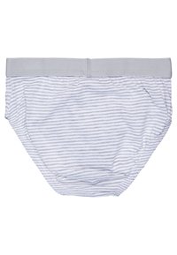 Pilki ir balti dryžuoti trumpikiai su minkštu elastingu juosmeniu. Audinys yra lygus su lengvu tamprumu, sukurtas patogumui.