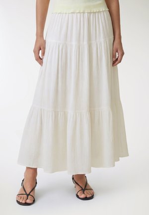 CON BALZE A TINTA UNITA - Gonna lunga - bianco lana