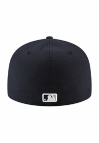 Black fitted cap with a smooth texture, featuring a white MLB logo patch on the back and a rounded shape. No visible stitching details.