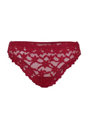 String botanico rosso con motivi floreali, bordi scallop e un design in rete trasparente per un aspetto e una consistenza delicati.